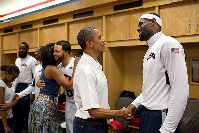 The president meeting with LeBron James last month